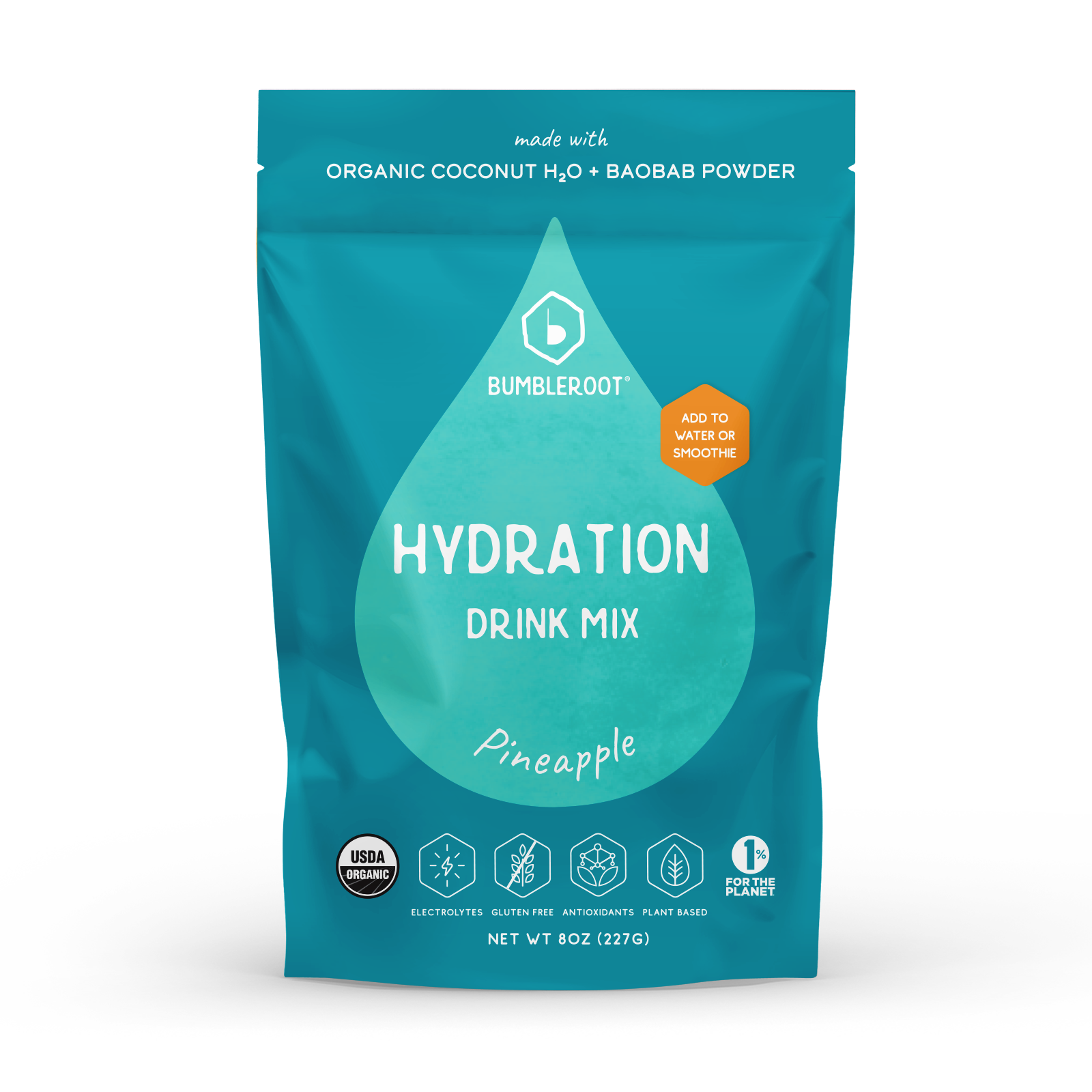 Organic Hydration Drink Mix (Pineapple), 8 oz pouch/19 servings