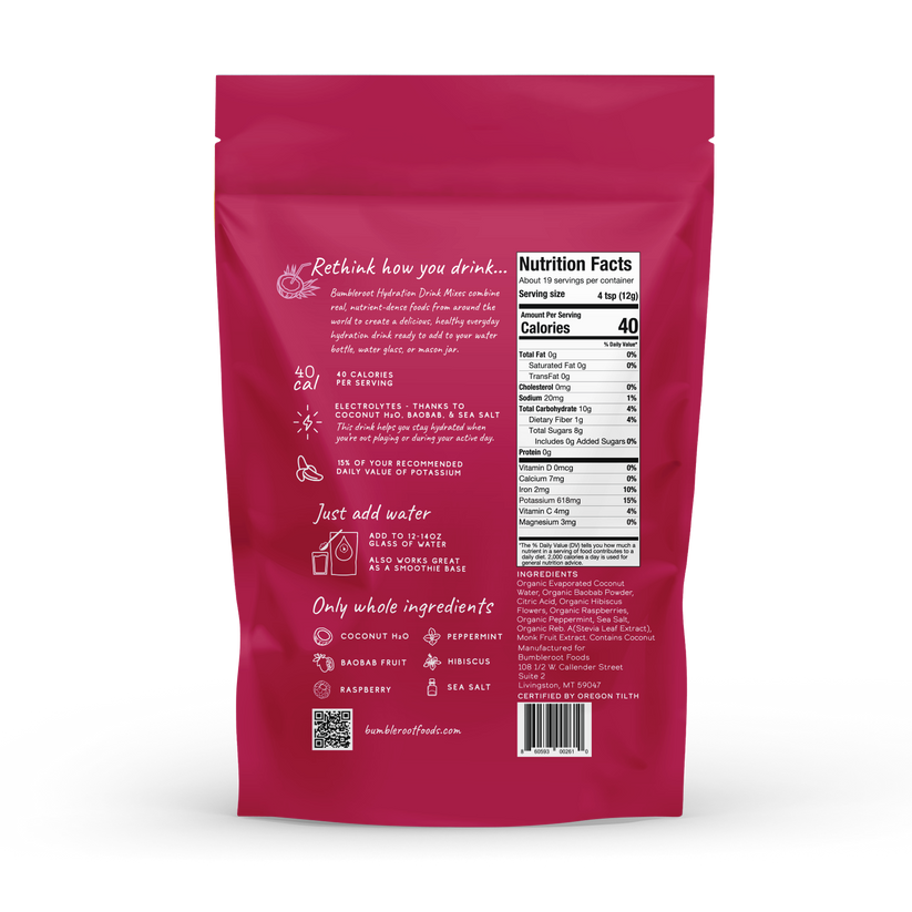 Bumbleroot Hydration Drink Mix (Raspberry Hibiscus Mint)Potassium