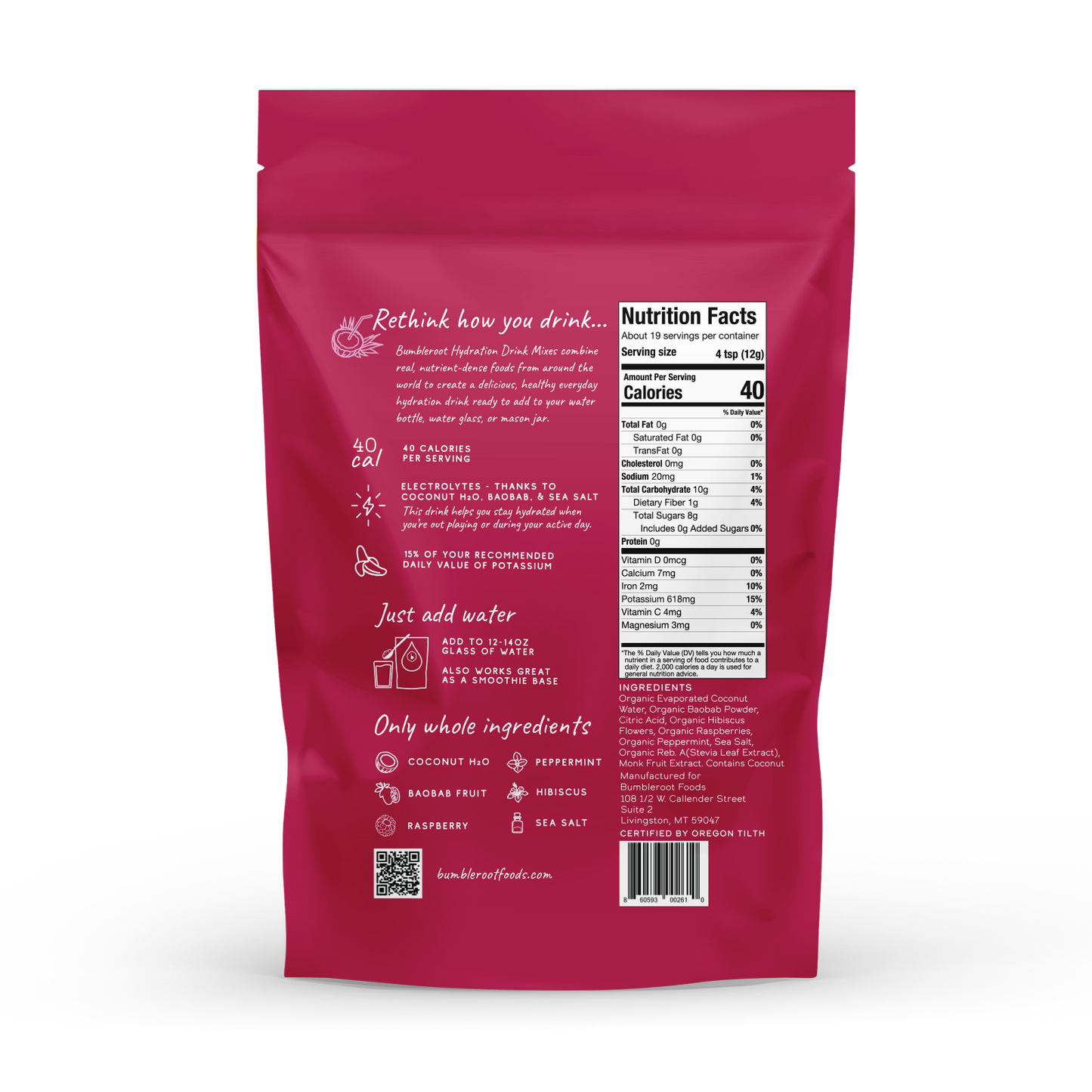 
                  
                    Organic Hydration Drink Mix (Raspberry Hibiscus Mint), 8 oz pouch/19 servings
                  
                